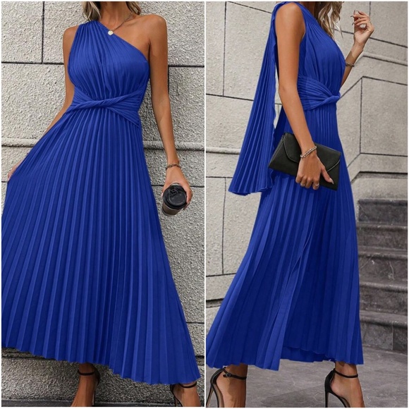 Luxe One Shoulder Pleated Party Evening Wedding Formal Dress - Picture 5 of 9